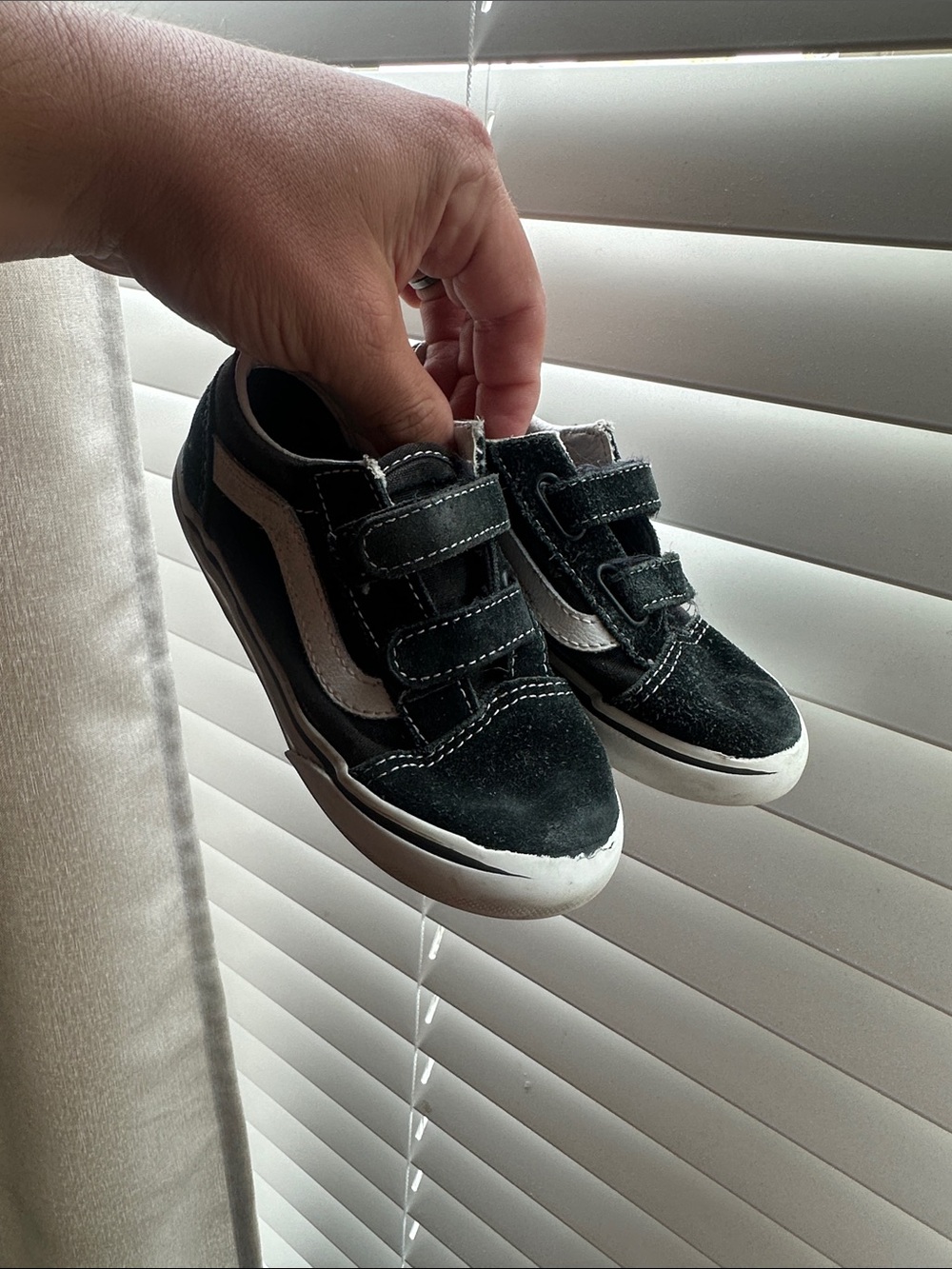 Kids Black Velcro Skate Shoes with White Accent vans 9